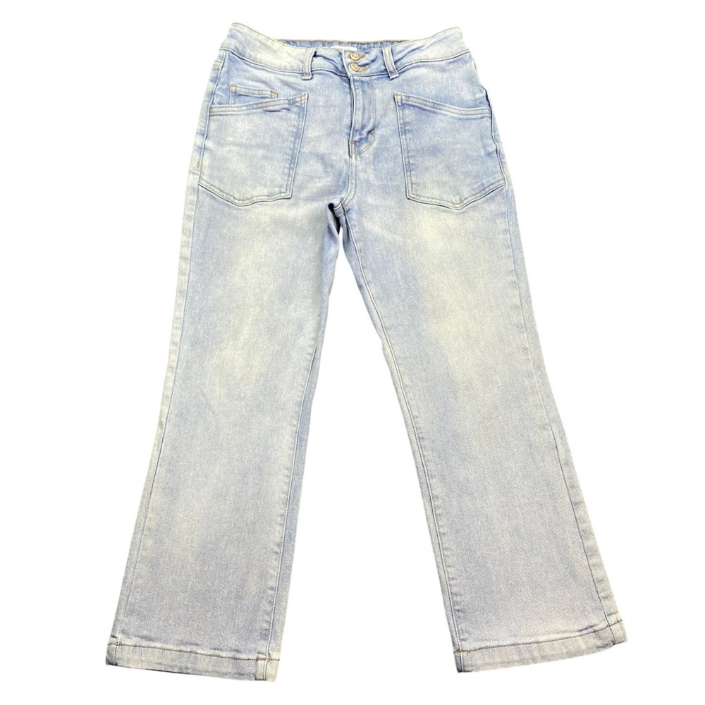 Kensie Jeans The Savannah High Rise Flare Crop Light Wash Blue Denim Size 6/28